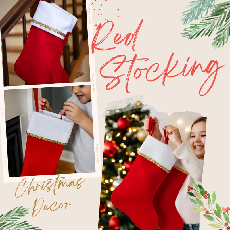 Iconikal 6-Pack Felt Christmas Stocking, White & Red with Gold Trim, 18-Inch Long - Image 2